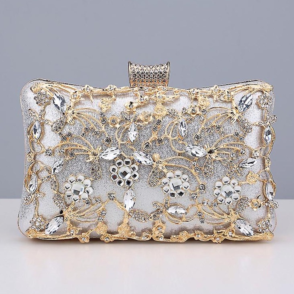 Sliver & Gold Floral Rhinestone Clutch